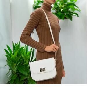 Furla $478 Small 1927 White Leather Shoulder Bag w/Gold Tone Hardware